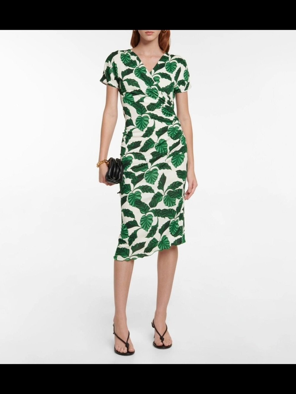 DVF Green Leaf Print Wrap-Style Midi Dress